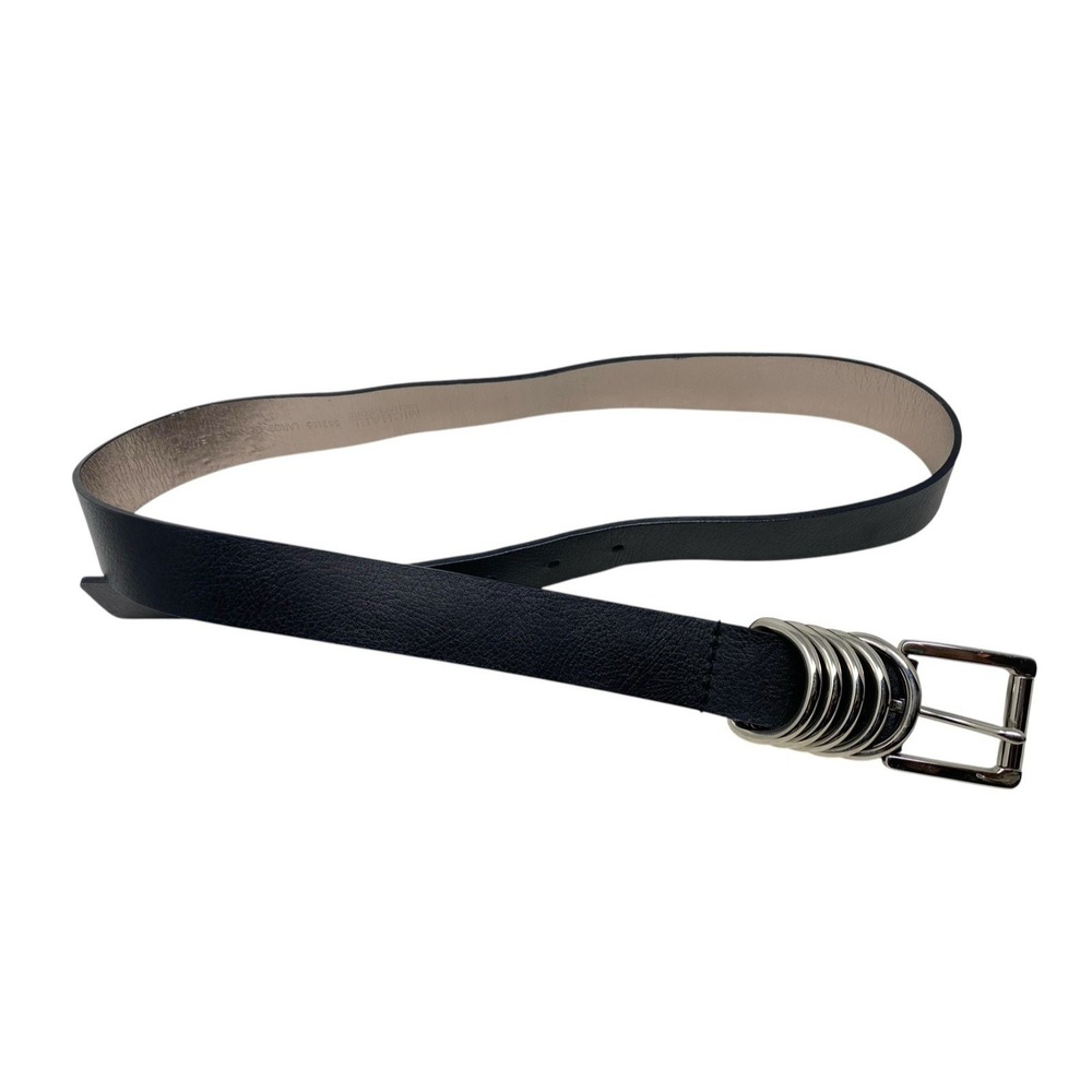 Michael Kors Womens Black Genuine Leather Fashion Belt Size Large Unique Buckle
